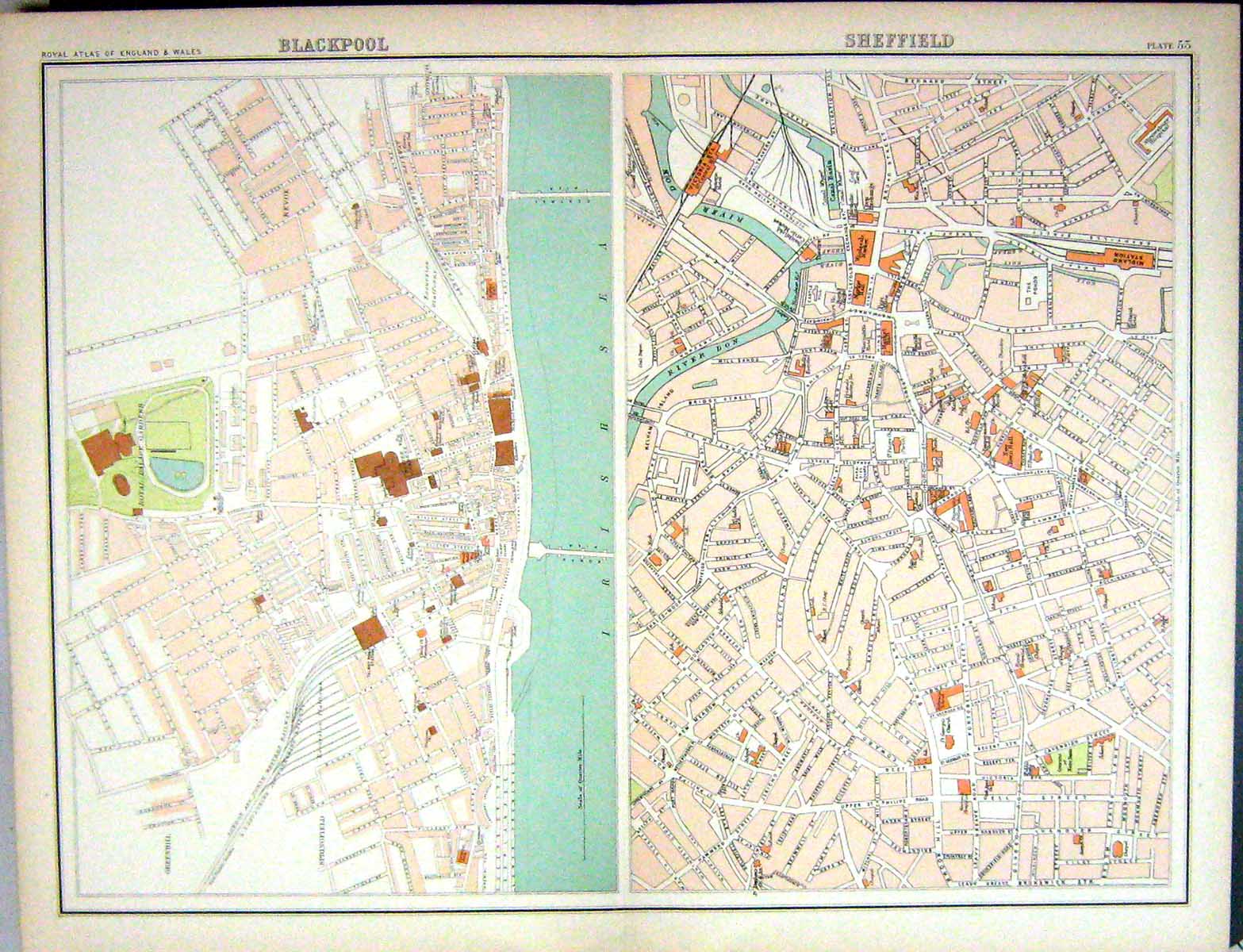 Old Bartholomew Map England 1891 Street Plan Blackpool Sheffield Iris Victorian
