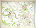Antique Old Print Bartholomew Map England 1891 Plan Buxton Warwick Cheltenham