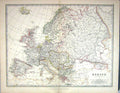 Old 1881 Johnston Map Europe British Isles France Germany Spain Russi Victorian