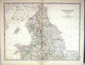 Old 1881 Johnston Map England Wales Isle Man North Sea Anglesey Wash Victorian