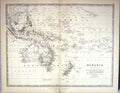 Old 1881 Johnston Map Oceania New Zealand Australia Papua Guinea Fiji Victorian
