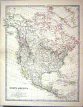 Old 1881 Johnston Map North America Mexico Cuba Haiti Canada Hudson B Victorian