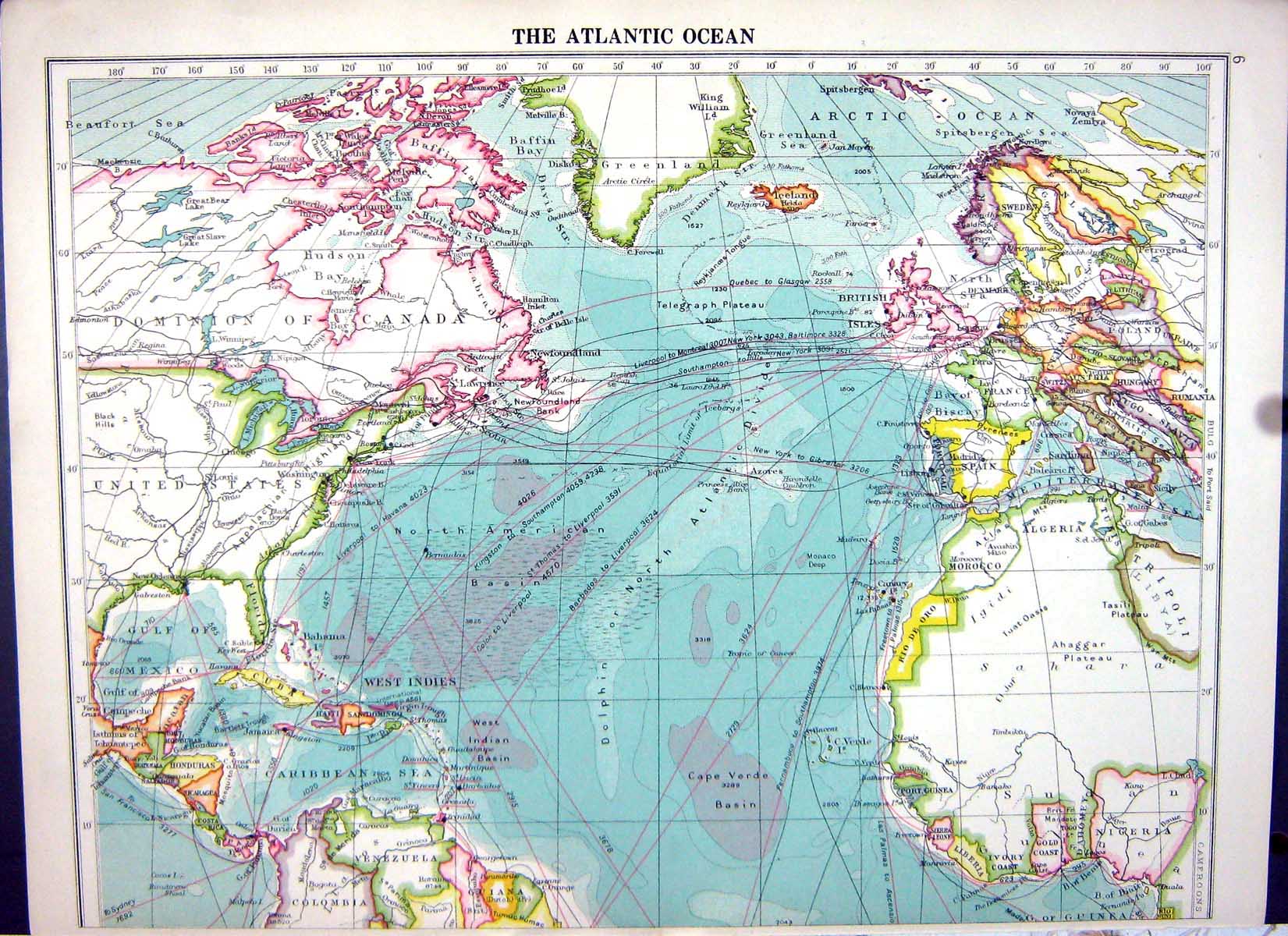Antique Print Cassell Map 1920 Atlantic Ocean Canada Commercial Development
