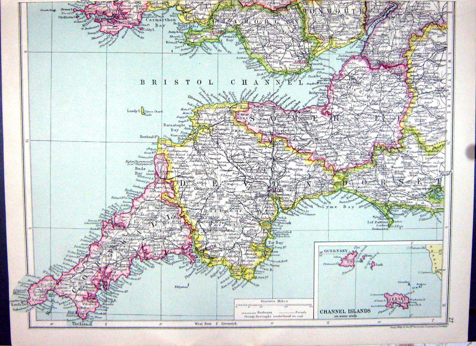 Old Cassell Map 1920 England Land'S End Channel Islands Snowdonia Wye 20th