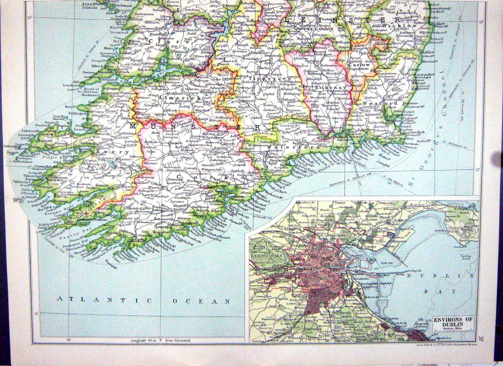 Old Print Cassell Map 1920 Ireland Plan Dublin Logh Neagh Wicklow Belfast 20th
