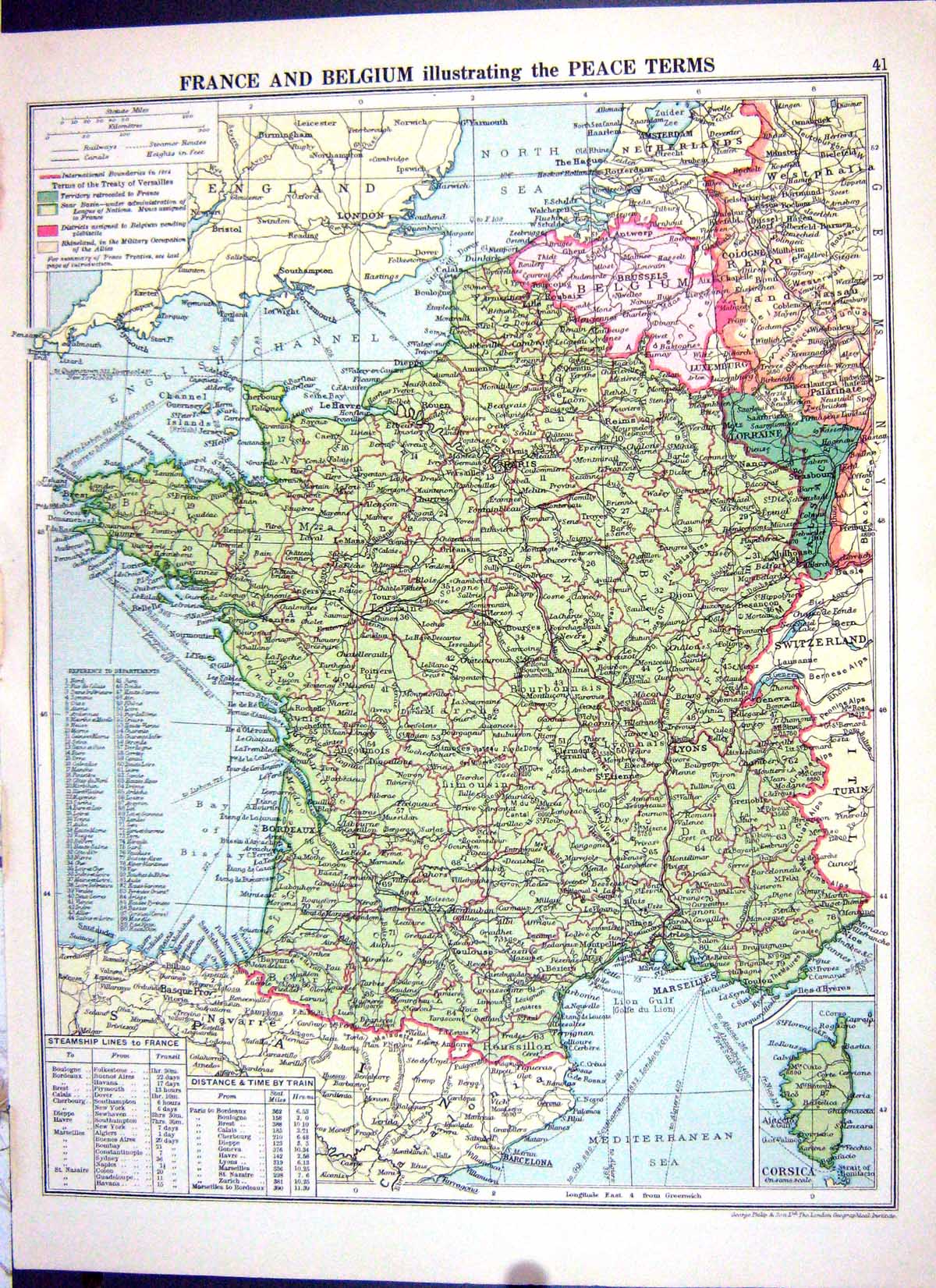 Old Cassell Map 1920 France Belgium Peace Terms Brittany Channel Isla 20th