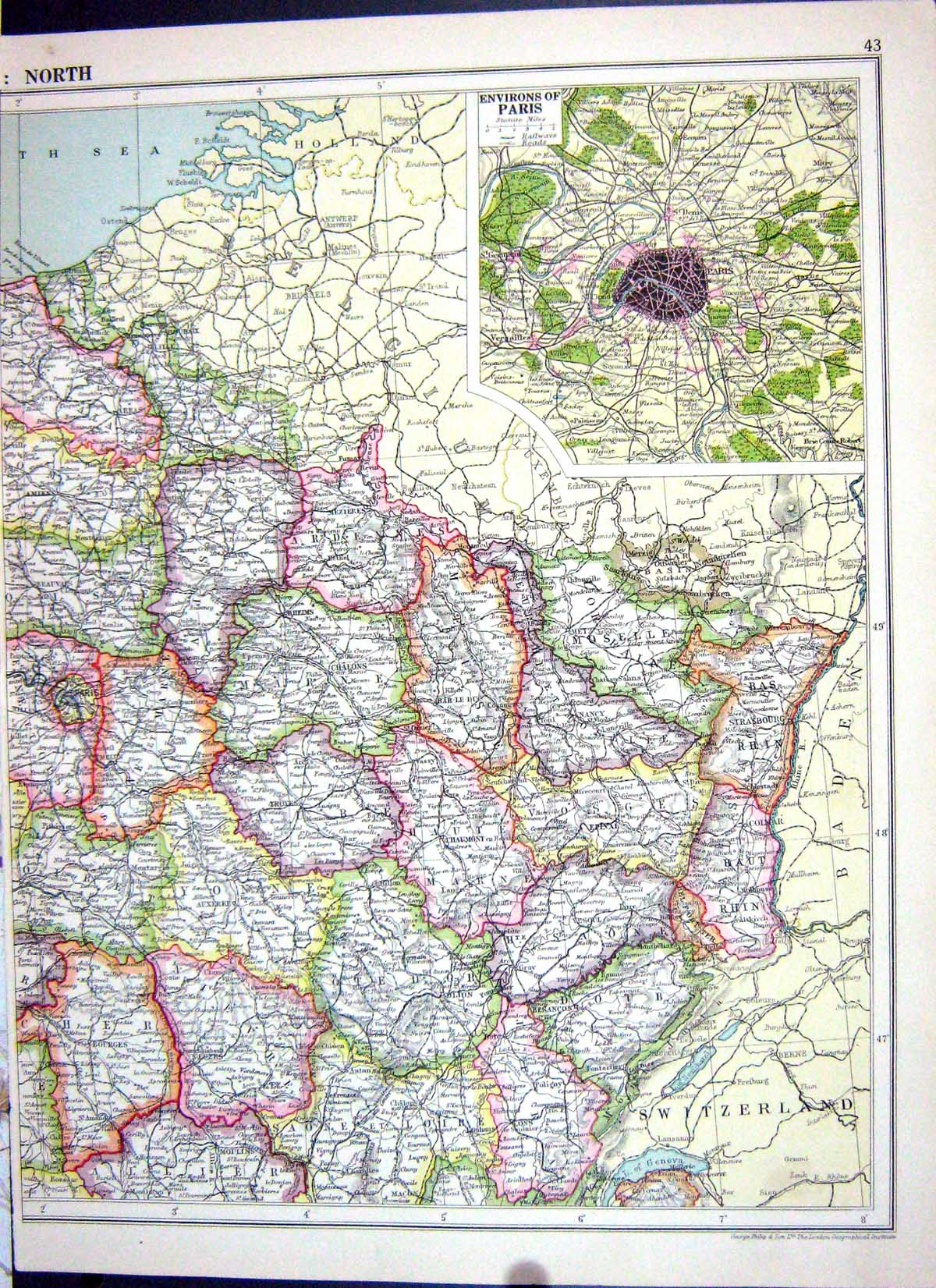 Old Print Cassell Map 1920 Environs Paris France Bay Biscay Mediterranean 20th