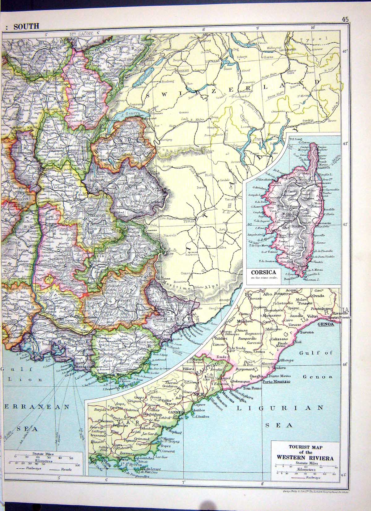 Old Cassell Map 1920 France Marseilles Corsica Genoa Lille Reims Verd 20th