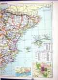 Old Print Cassell Map 1920 Lisbon Madrid Majorca Ibiza Minorca Italy Rome 20th