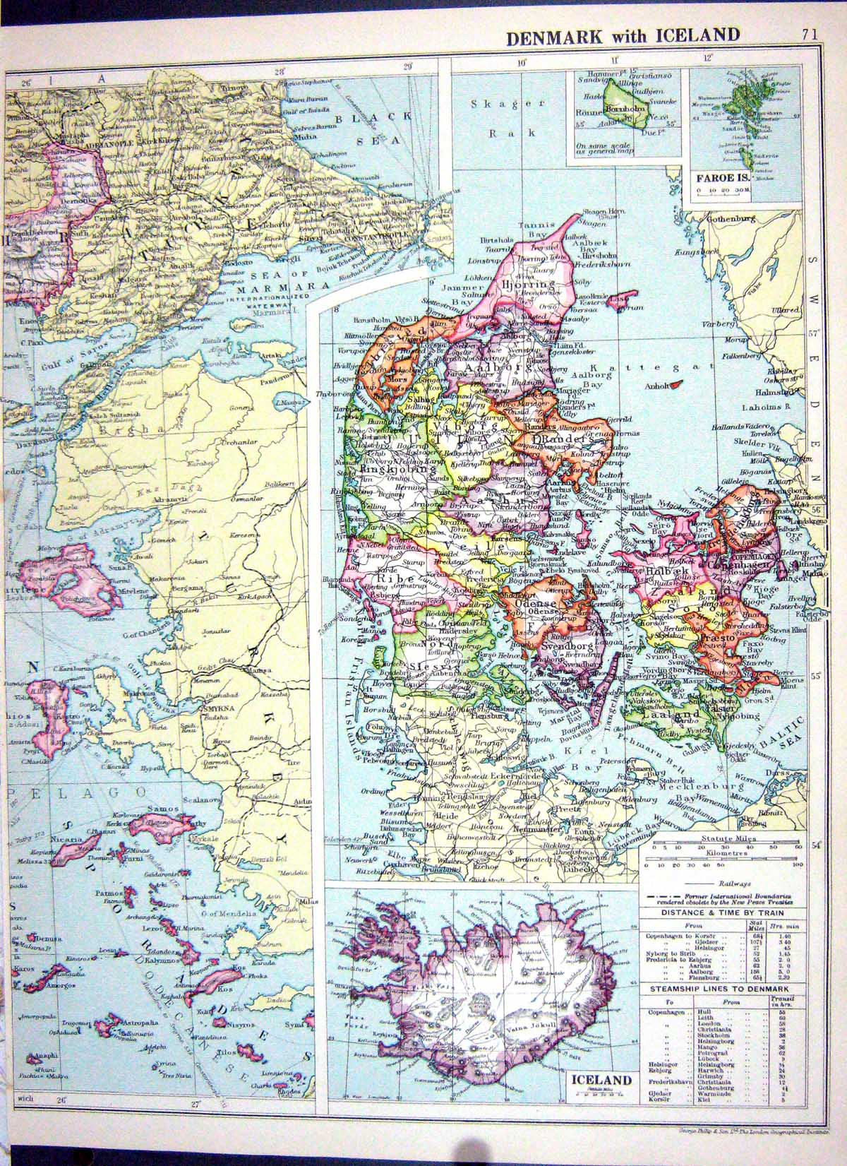 Old Print Cassell Map 1920 Denmark Iceland Faroe Stockholm Baltic Finland 20th