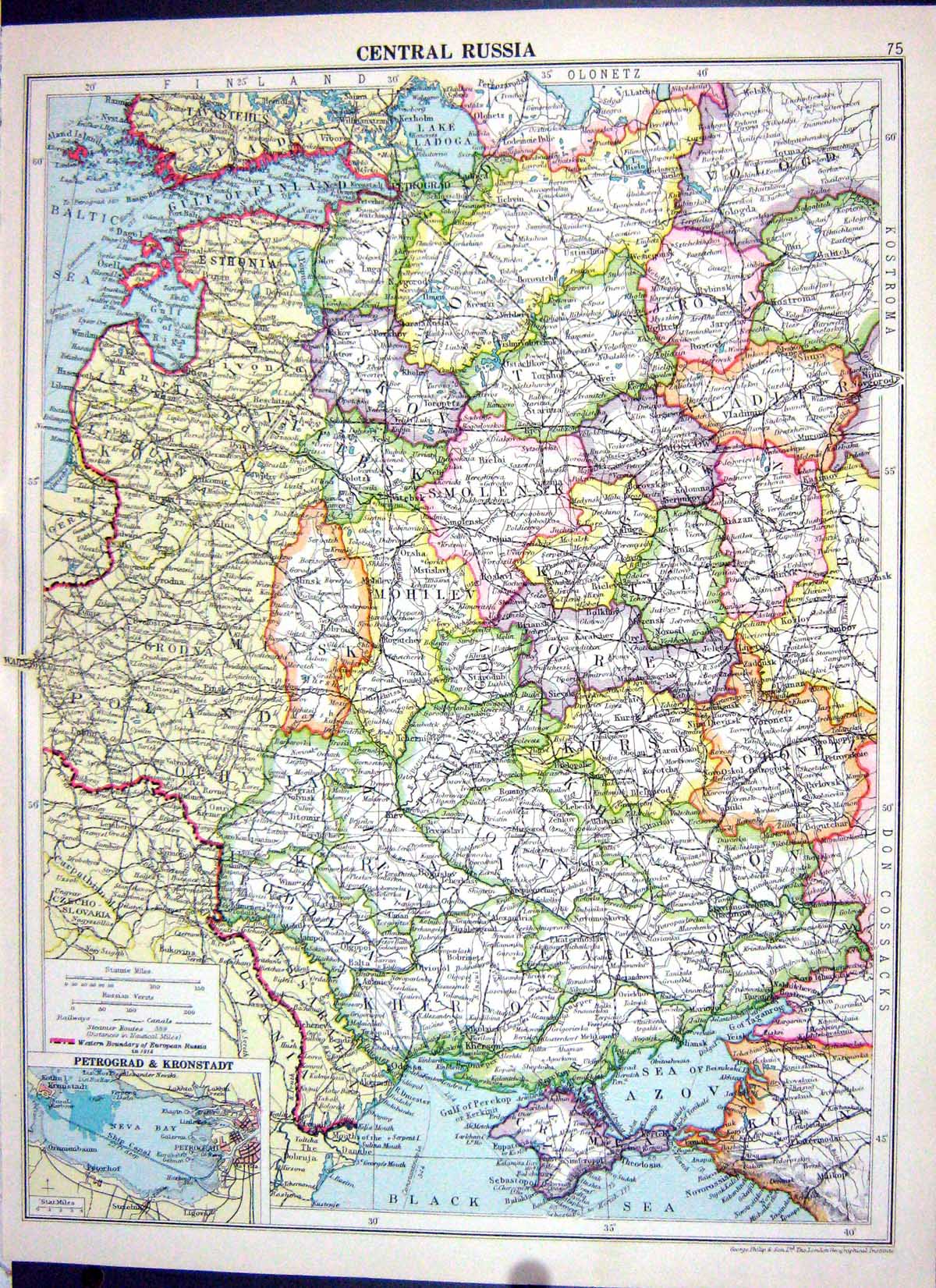 Antique Print Cassell Map 1920 Russia Moscow Petrograd Africa Europe Arabia