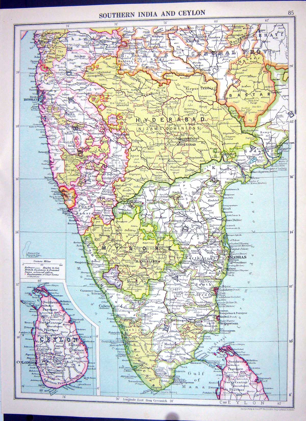 Antique Old Print Cassell Map 1920 India Ceylon Madras Asia Tobolsk Turkistan