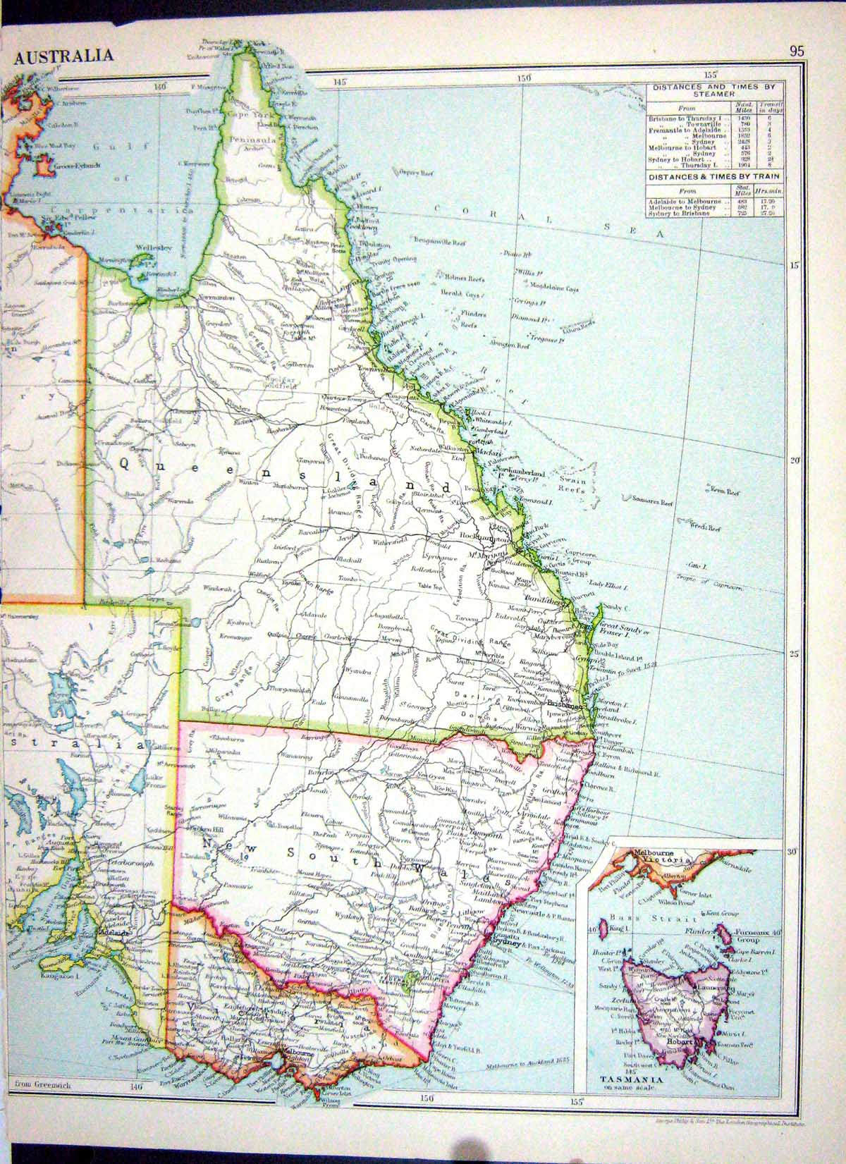 Old Cassell Map 1920 Australia Tasmania Bass Strait Tasmania New Zeal 20th