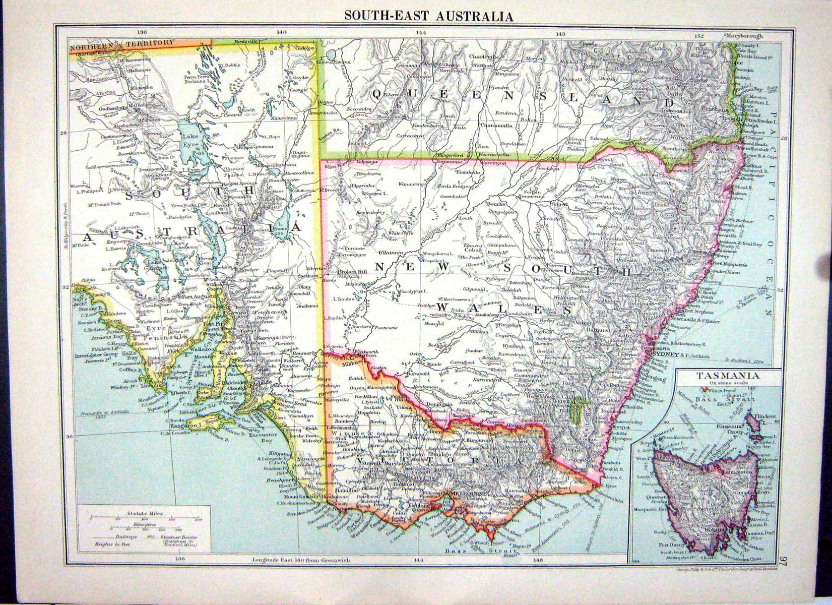 Old Vintage Print Cassell Map 1920 Eastern South-East Australia Tasmania 20th