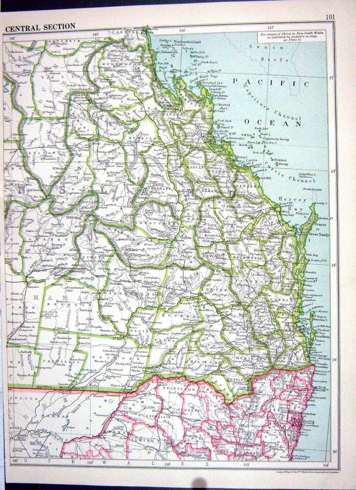 Old Cassell Map 1920 Central Australia Curtis Channel New Guinea Cora 20th