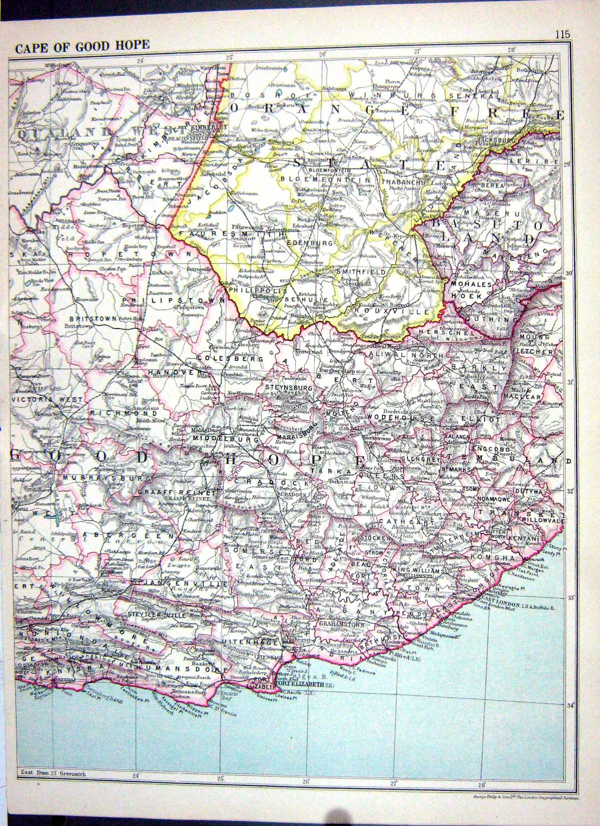 Old Cassell Map 1920 Africa Port Elizabeth Cape Hope Transvaal Johann 20th
