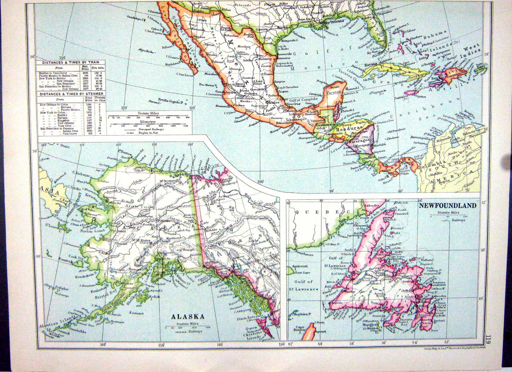 Old Cassell Map 1920 Mexico Newfoundland Alaska North America Histori 20th