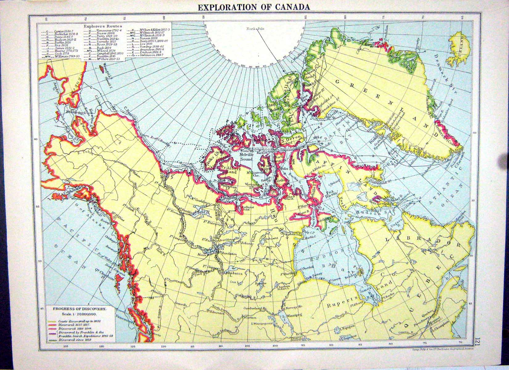 Old Print Exploration Canada Greenland Cassell Map 1920 Alberta Manitoba 20th