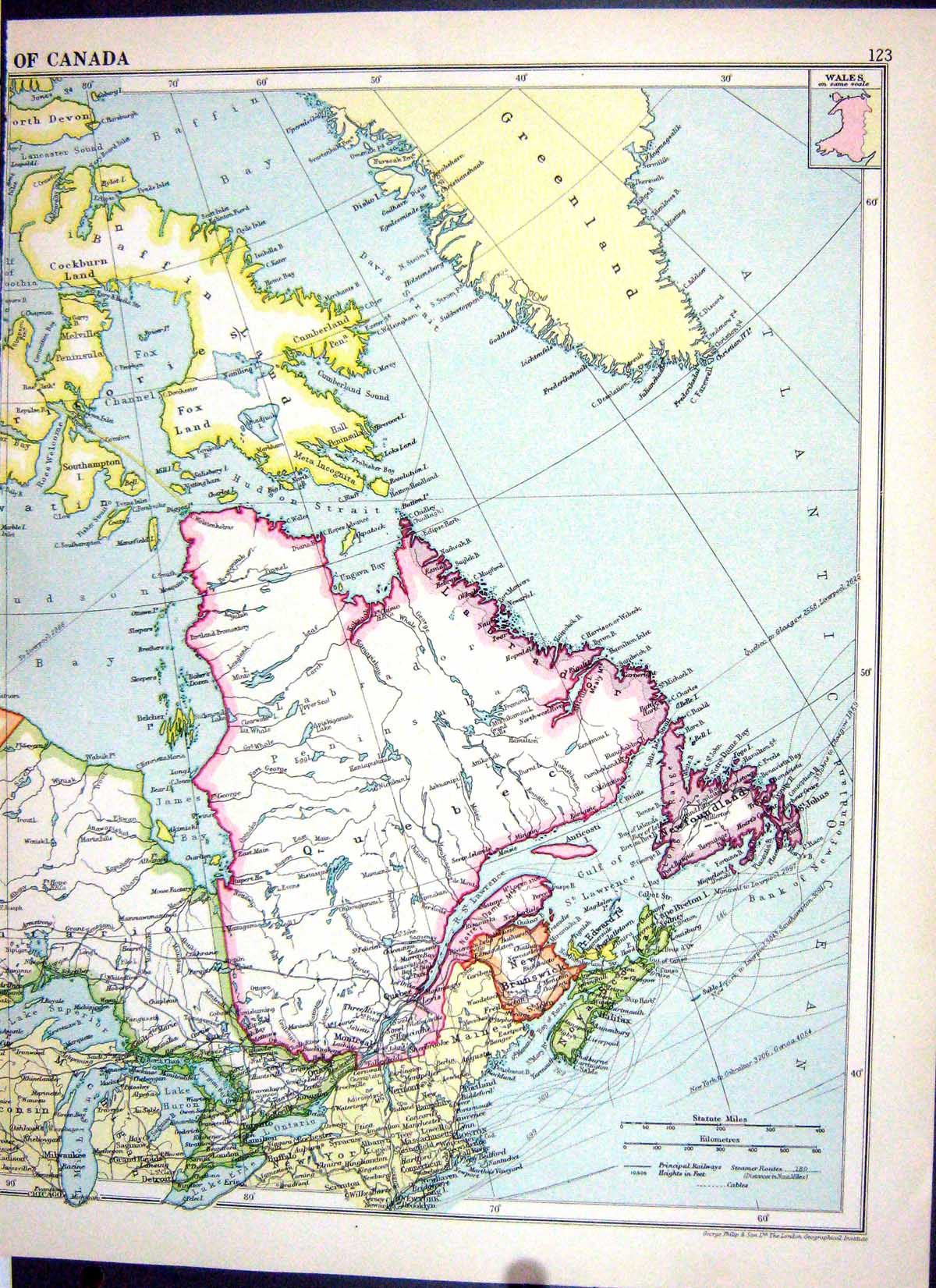 Antique Print Cassell Map 1920 Canada Quebec Brunswick Newfoundland Ontario