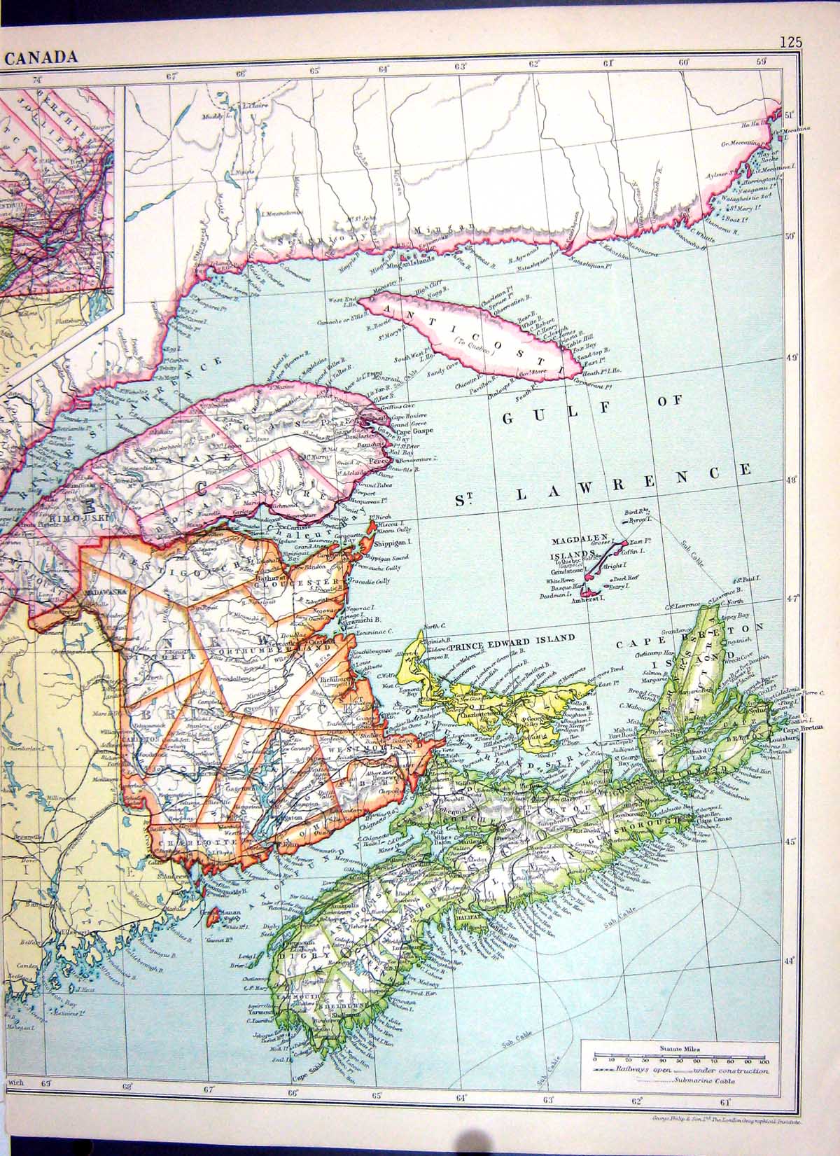Antique Old Print Cassell Map 1920 Canada Nova Scotia Brunswick Saskatchewan