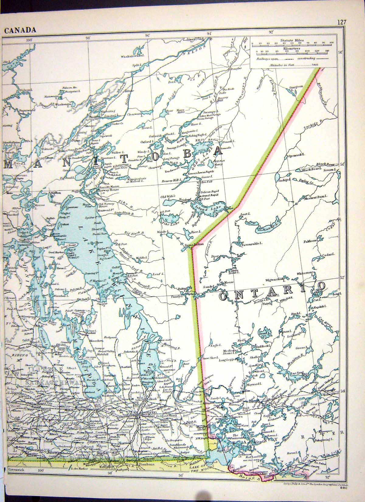 Antique Old Print Cassell Map 1920 Canada Ontario Manitoba British Columbia