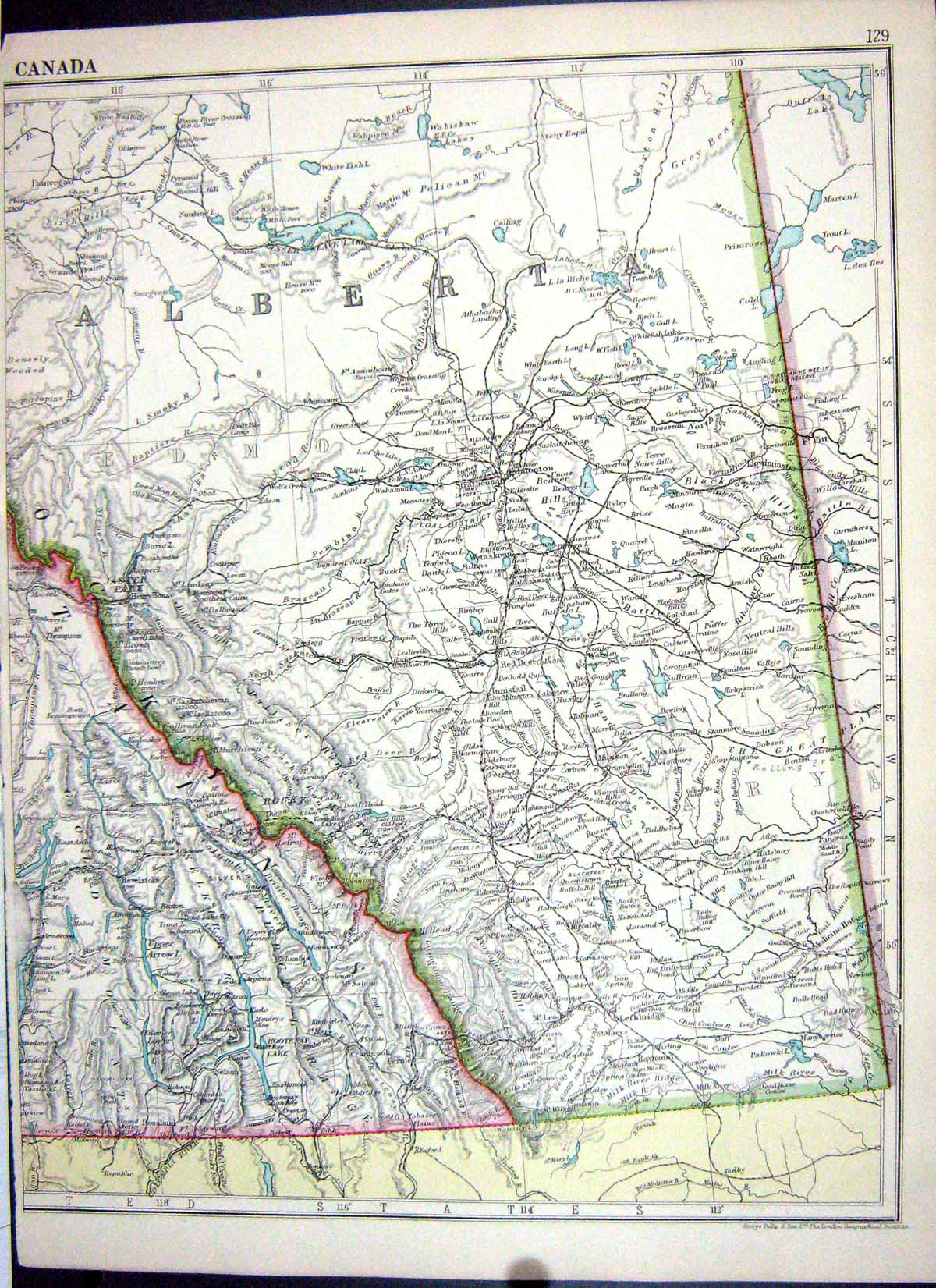 Antique Print Cassell Map 1920 Alberta Canada America Arizona Mexico Nevada