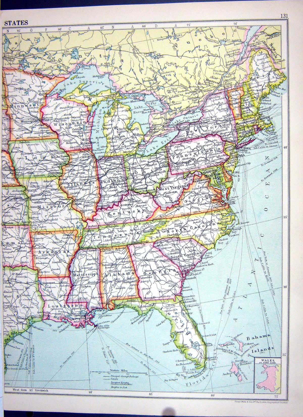 Old Cassell Map 1920 America Florida Ohio Pennsylvania New York Harbo 20th