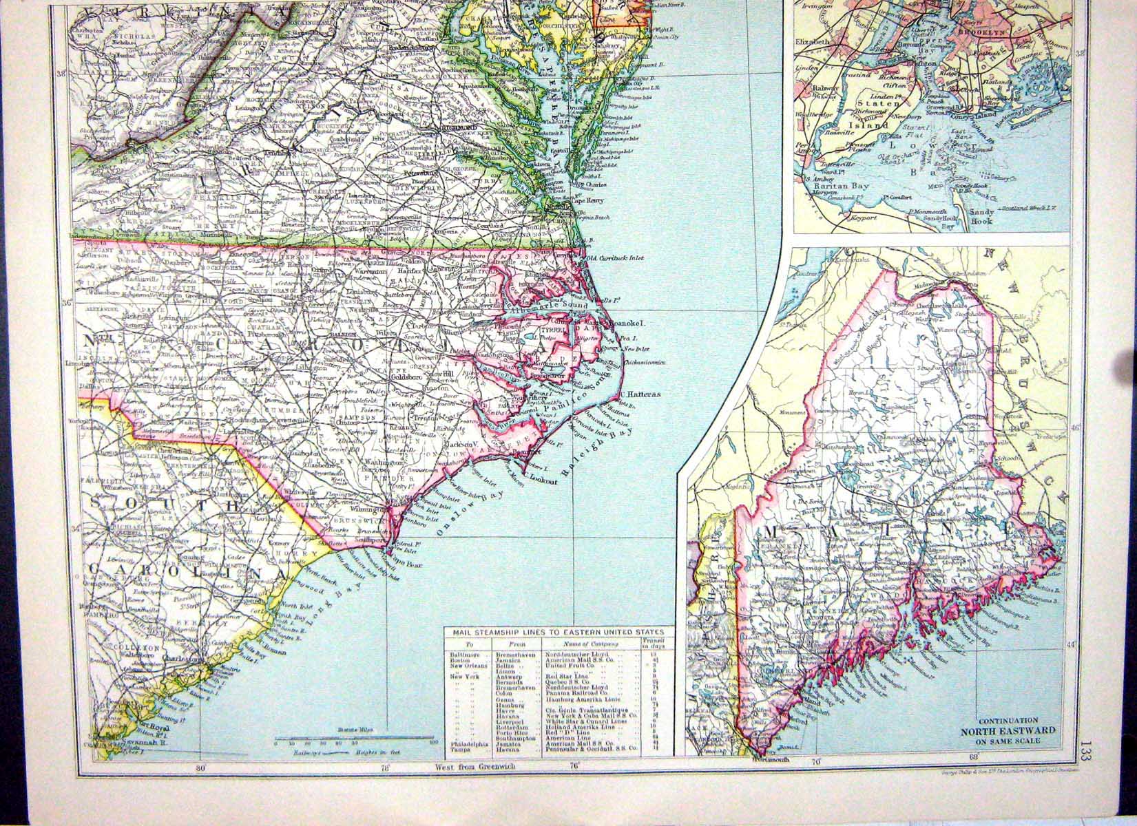 Old Cassell Map 1920 America Carolina Brooklyn Staten Island Californ 20th