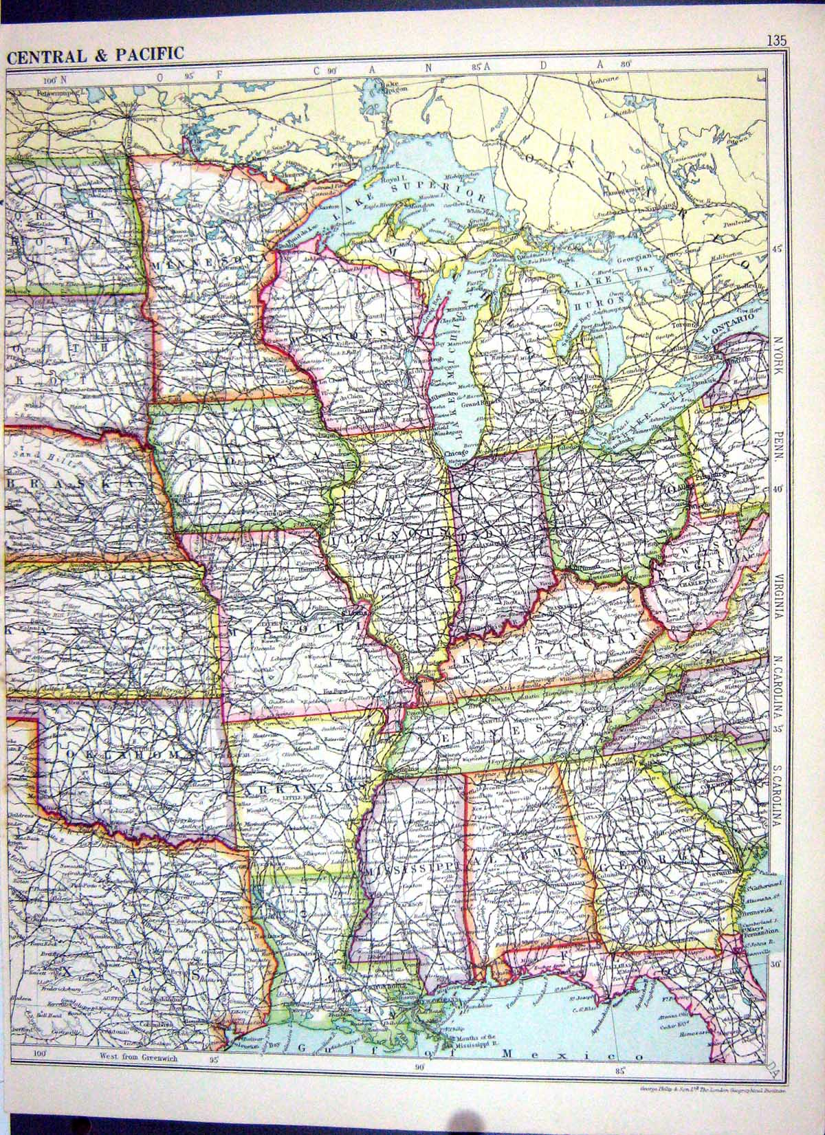 Old Print Cassell Map 1920 America Mississippi Oklahoma Mexico California 20th