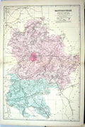 Old Print Bacon Map C1884 Bedfordshire England Bedford Shefford Ampthill 19th