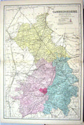 Antique Old Print Bacon Map C1884 Cambridgeshire England Cambridge Newmarket