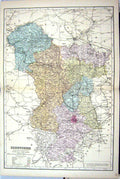 Old Antique Print Bacon Map C1884 Derbyshire England Derby Chesterfield 19th