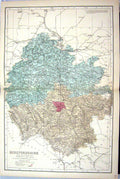 Antique Old Print Bacon Map C1884 Herefordshire Hereford Leominster Bromyard