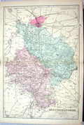 Old Antique Print Bacon Map C1884 Huntingdonshire England Huntingdon Ives 19th