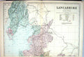 Old Antique Print Bacon Map C1884 Lancashire England Lancaster Fleetwood 19th