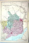 Old Antique Print Bacon Map C1884 Monmouthshire River Wye England Newport 19th