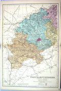 Old Print Northamptonshire England Bacon Map C1884 Northampton Kettering 19th