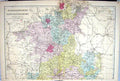 Old Antique Print Bacon Map C1884 Worcestershire England Gloucestershire 19th