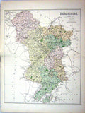 Old Antique Print Philip Map 1885 Derbyshire England Derby Chesterfield 19th