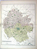 Old Antique Print Philip Map England 1885 Herefordshire Hereford Ludlow 19th