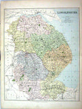 Antique Old Print Philip Map England 1885 Lincolnshire Boston Lincoln Humber