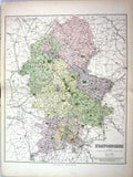 Antique Old Print Philip Map England 1885 Staffordshire Birmingham Stafford