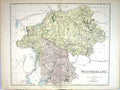 Antique Old Print Philip Map England 1885 Wesmorland Kendal Kirkby Stephen 19th