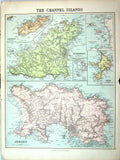 Old Philip Map England 1885 Channel Islands Jersey Serk Guernsey Alde Victorian