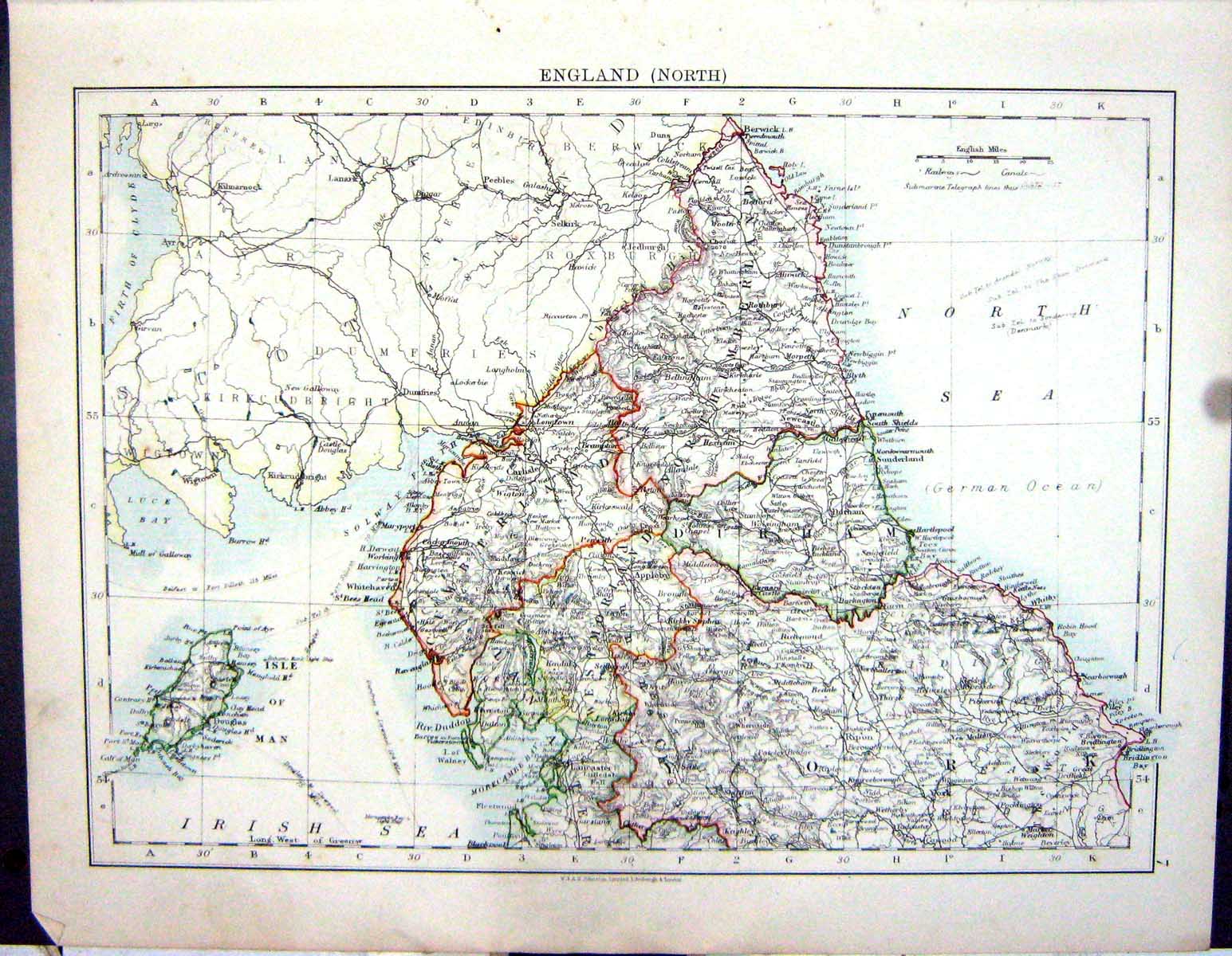 Old Johnston Map 1906 England Isle Man Wales Bristol Channel Anglesey 20th