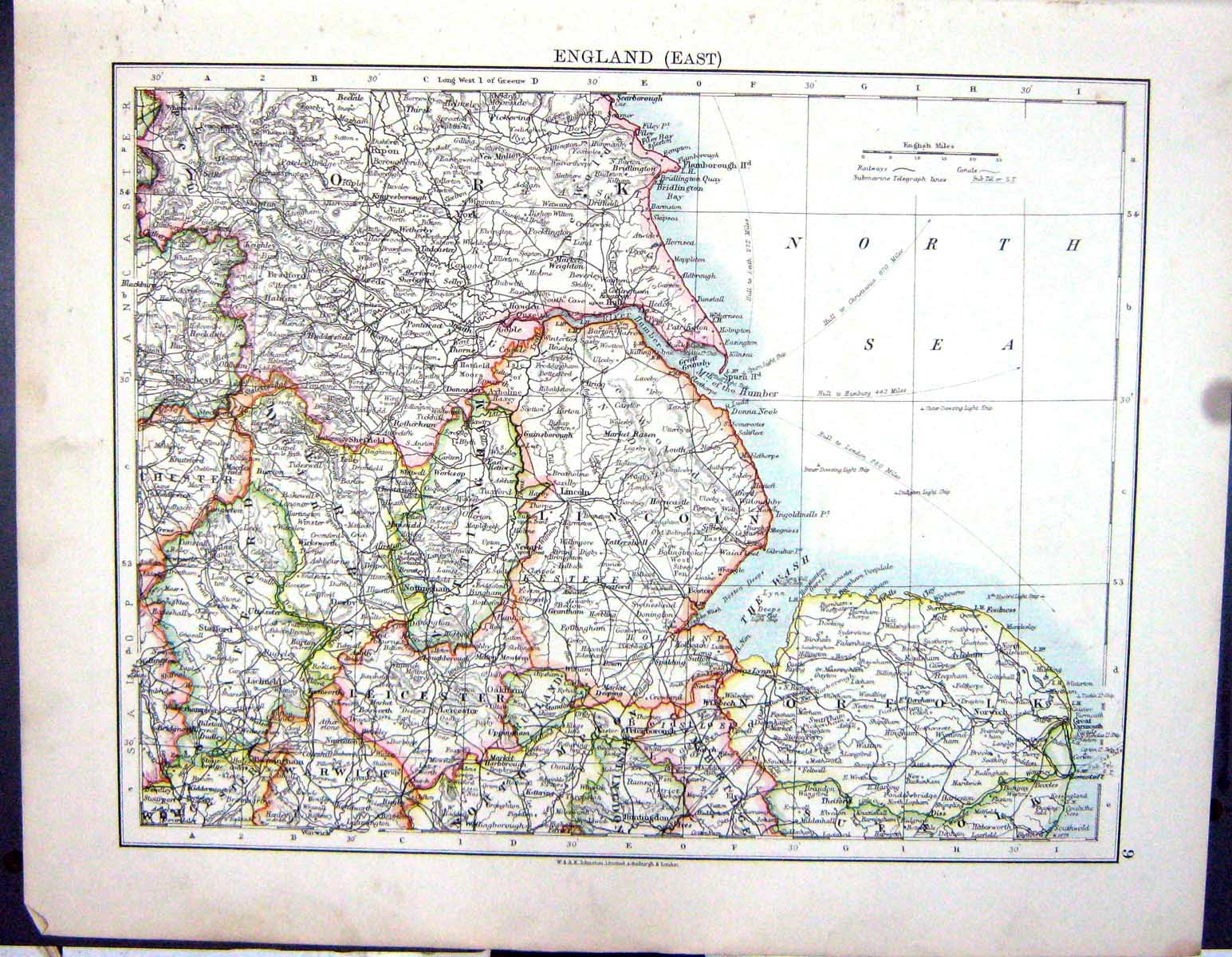 Old Johnston Map 1906 England Humber Wash Scilly Isles Cornwall Devon 20th