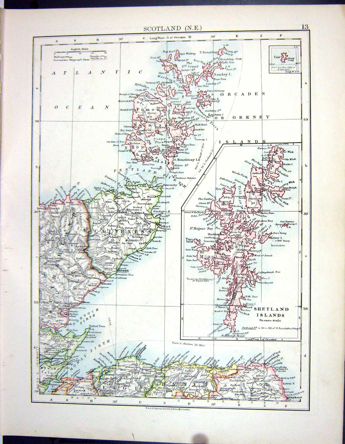 Old Johnston Map 1906 Scotland Orkney Shetland Caithness Hebrides Min 20th