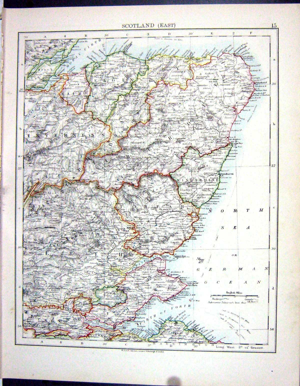 Old Print Johnston Map 1906 Scotland Aberdeen Nairn Perth Arran Rum Skye 20th