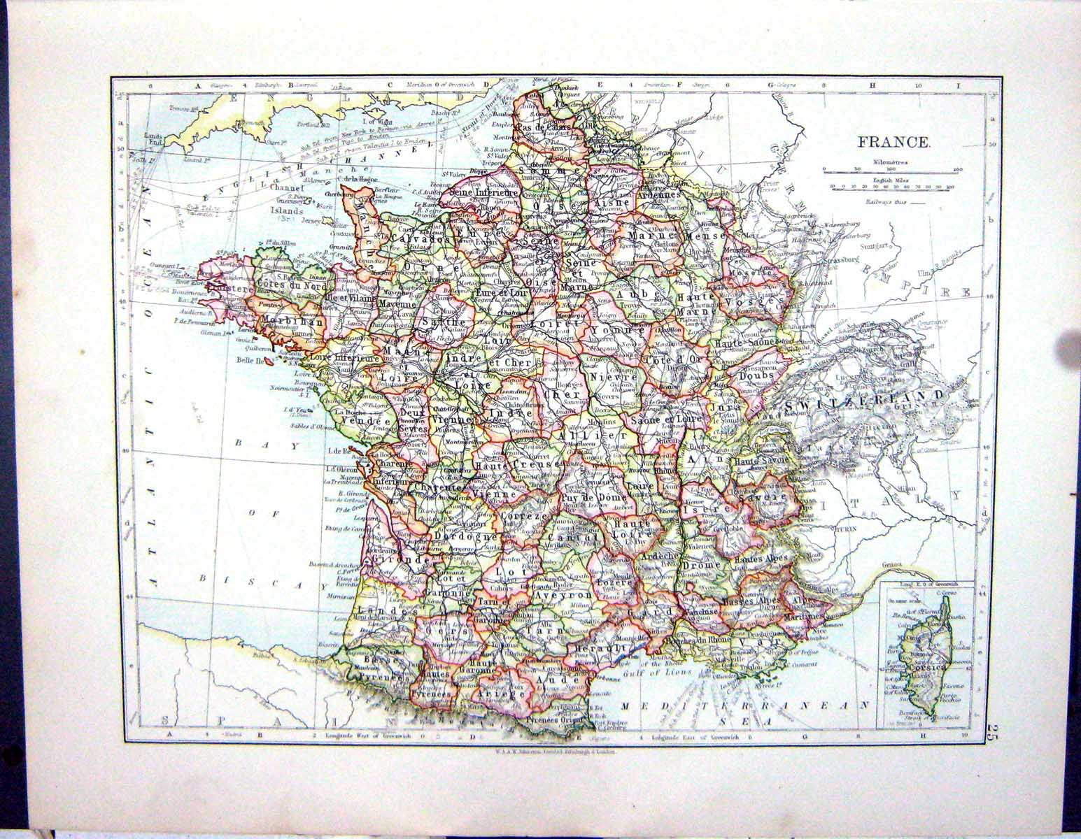 Old Johnston Map 1906 France Corsica Channel Islands Netherlands Belg 20th