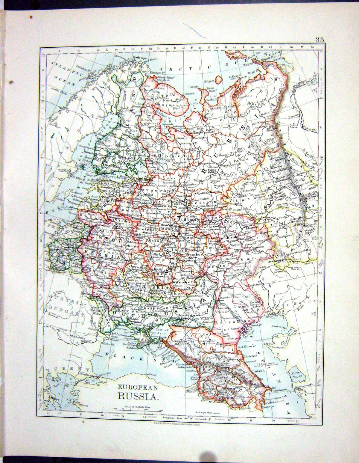Antique Old Print Johnston Map 1906 European Russia Baltic Sea Denmark Sweden